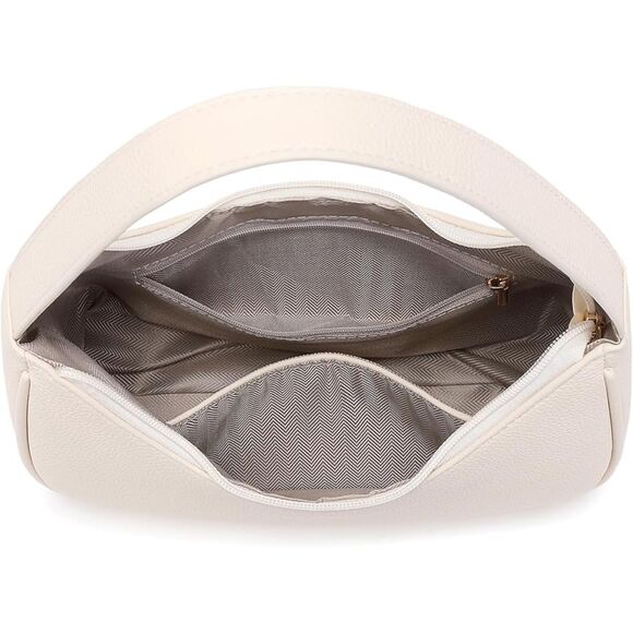 Women Lychee Pattern Beige Imported Fashion Mini Clutch Underarm Mini Tote Bag - Picture 4 of 4